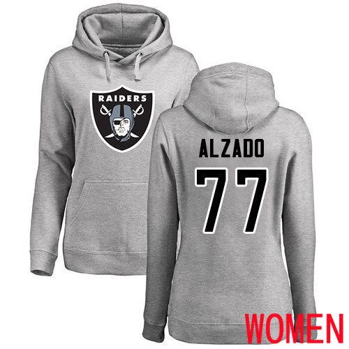 Oakland Raiders Ash Women Lyle Alzado Name and Number Logo NFL Football #77 Pullover Hoodie Sweatshirts